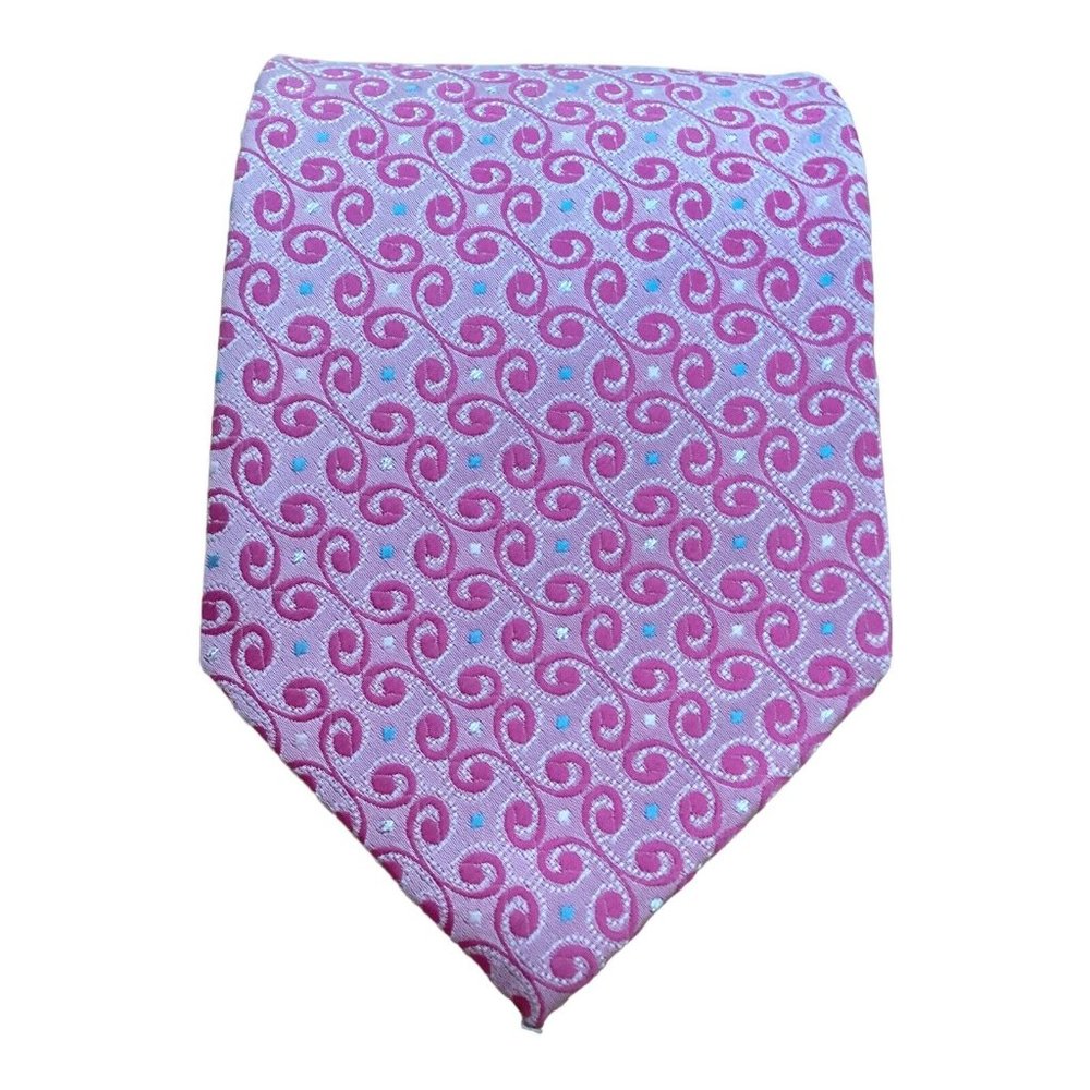 DAKS Shiny Pink Geometric Silk Tie 58"-3.1/2" EC